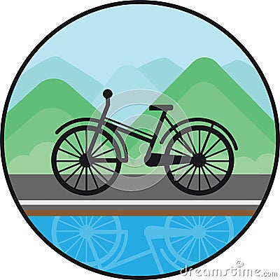 Bicycle sign on nature background. Black icon Vector Illustration