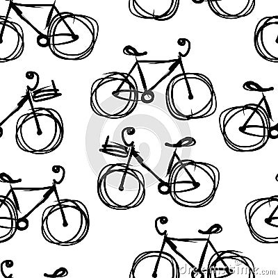 Bicycle sketch, seamless pattern for your design Vector Illustration