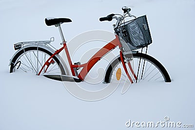 Bicycle in the Snow Stock Photo