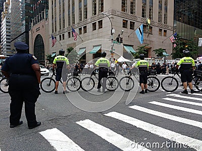 Bicycle Squad NYPD, Anti-Trump Rally, NYC, NY, USA Editorial Stock Photo
