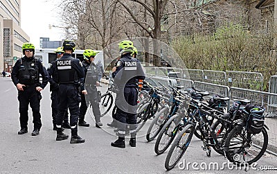 Bicycle squad of Service de police de la Ville de Montreal Editorial Stock Photo