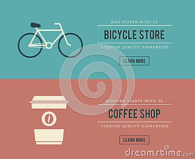 Bicycle store and coffee shop banners Vector Illustration