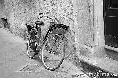 Bicycle street black white Stock Photo