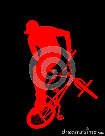 Bicycle stunts vector silhouette isolated on black background. Freestyle ace ride performed trail bike tricks. Vector Illustration