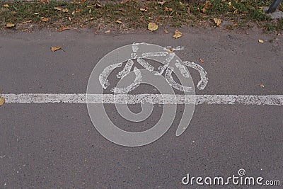 Bicycle symbol in the bicycle lane in the park, Bike pictures are drawn on the road for riding a bicycle Stock Photo