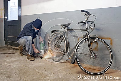 Bicycle thief Stock Photo