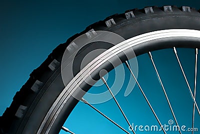 Bicycle tire and spoke wheel Stock Photo