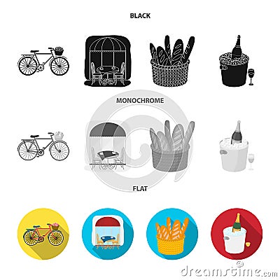 Bicycle, transport, vehicle,cafe .France country set collection icons in black, flat, monochrome style vector symbol Vector Illustration