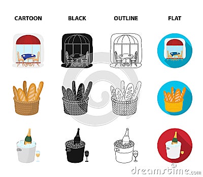 Bicycle, transport, vehicle,cafe .France country set collection icons in cartoon,black,outline,flat style vector symbol Vector Illustration