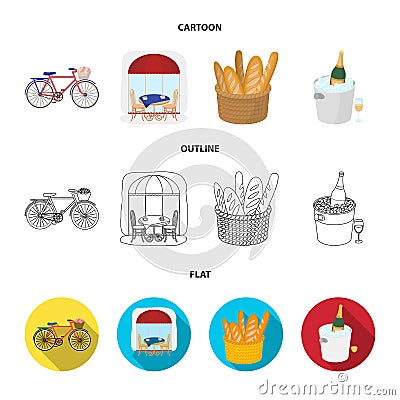 Bicycle, transport, vehicle,cafe .France country set collection icons in cartoon,outline,flat style vector symbol stock Vector Illustration