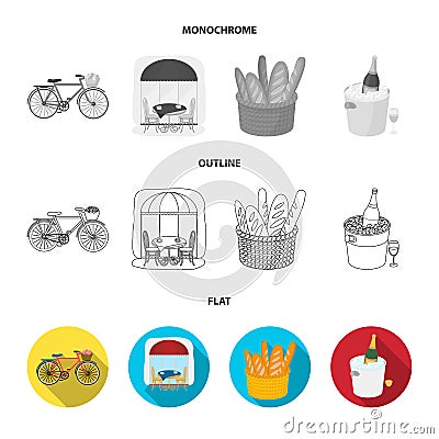 Bicycle, transport, vehicle,cafe .France country set collection icons in flat,outline,monochrome style vector symbol Vector Illustration