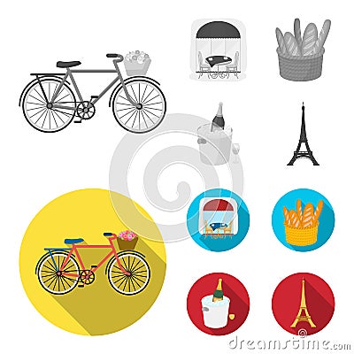 Bicycle, transport, vehicle,cafe .France country set collection icons in monochrome,flat style vector symbol stock Vector Illustration