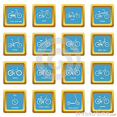 Bicycle types icons set sapphirine square vector Vector Illustration