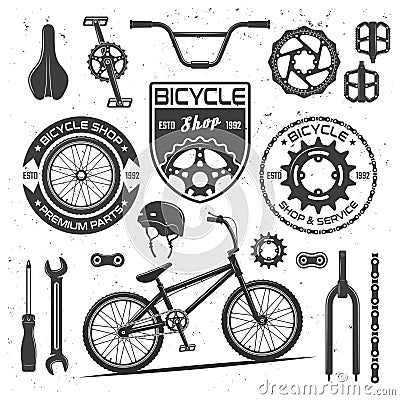 Bicycle vector black elements, badges, labels Vector Illustration