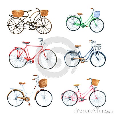 Bicycle watercolor isolated on white background. Hand drawn painted Stock Photo