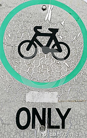 Only bicycle white defective traffic sign Stock Photo