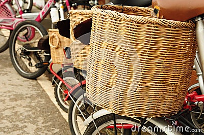 Bicycle with wicker basket Stock Photo