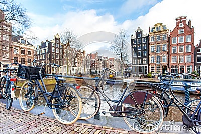 Bicycles on Amsterdam Bridge Stock Photo