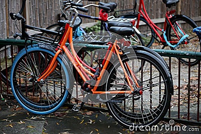 Bicycles in Amsterdam macro background high quality prints Editorial Stock Photo