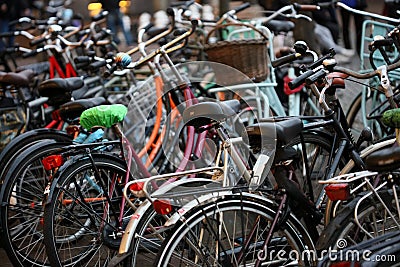 Bicycles in Amsterdam macro background high quality prints Editorial Stock Photo