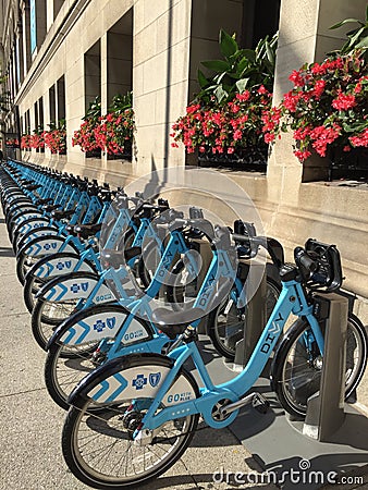 Bicycles for bike sharing in Chicago September 22, 2016 Editorial Stock Photo