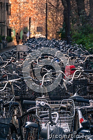 Bicycles parked in Tokyo Editorial Stock Photo