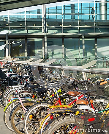 Bicycles parking airport Copenhagen Denmark Stock Photo