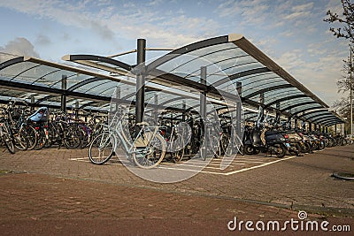 Bicycles parking near station Bergen op Zoom Netherlands 03 04 2024 Editorial Stock Photo