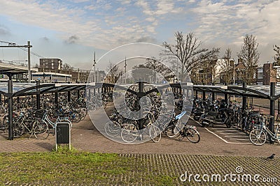 Bicycles parking near station Bergen op Zoom Netherlands 03 04 2024 Editorial Stock Photo