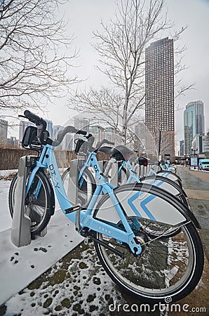 Bicycles rent in Chicago Editorial Stock Photo