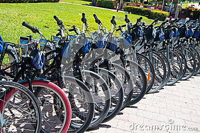 Bicycles for rent at station Editorial Stock Photo