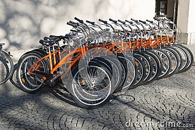 Bicycles for rent Stock Photo