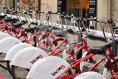 Public bicycle rental in Barcelona Editorial Stock Photo