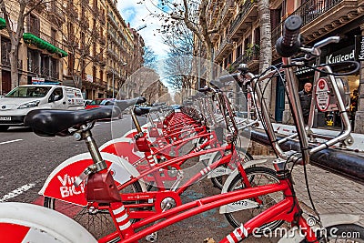 Bicycles station in Barcelona. Editorial Stock Photo