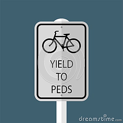 symbol Bicycles Yield to Pedestrians Sign isolated on grey sky background.Vector illustration Vector Illustration