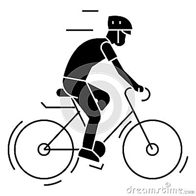 Bicycling - bycicle man icon, vector illustration, black sign on isolated background Vector Illustration