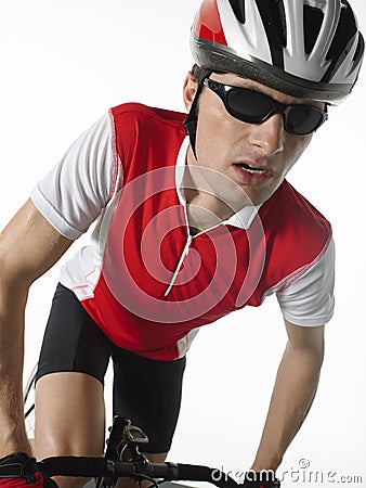 Bicyclist With Bicycle Stock Photo