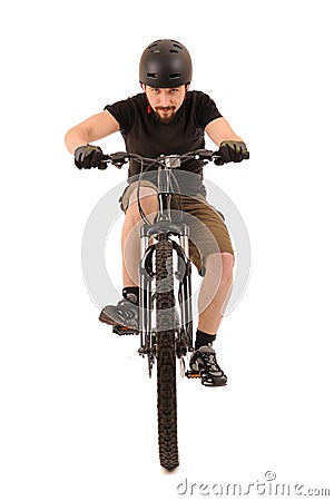 The bicyclist isolated on white. Stock Photo