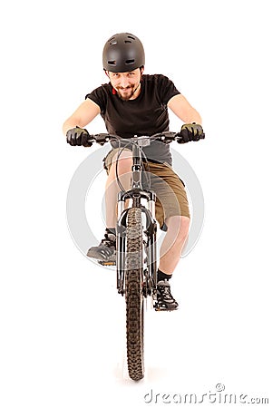 The bicyclist on white Stock Photo