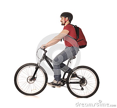 Bicyclist on white. Stock Photo