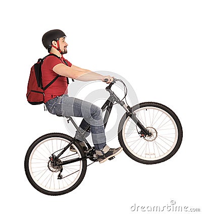 Bicyclist on white. Stock Photo