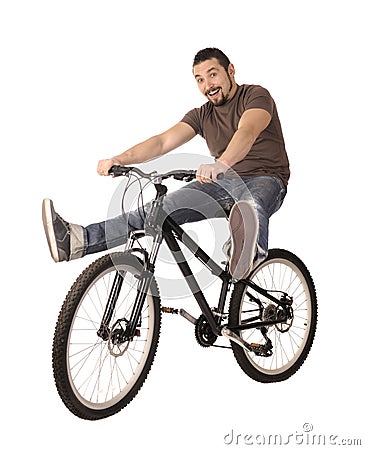 Bicyclist on white. Stock Photo