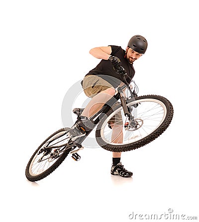 The bicyclist on white. Stock Photo