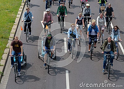 Bicyclists` parade in Magdeburg, Germany am 17.06.2017. Day of action. Many people of different ages ride bicycles in Magdeburg Editorial Stock Photo