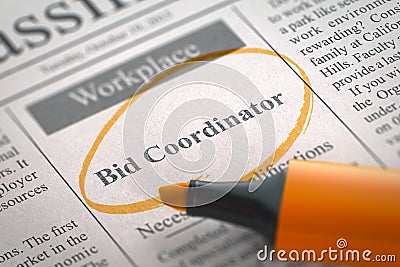 Bid Coordinator Job Vacancy. 3D. Stock Photo