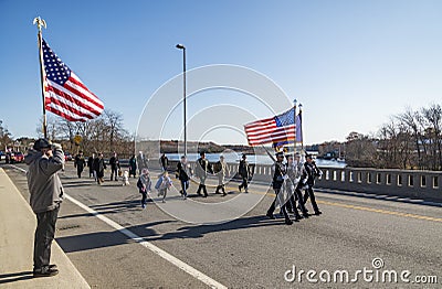 BIDDEFORD - NOVEMBER 12: Veterans and people participate in the Veteran Parade on November 12, 2018 in Biddeford-Saco Maine Editorial Stock Photo