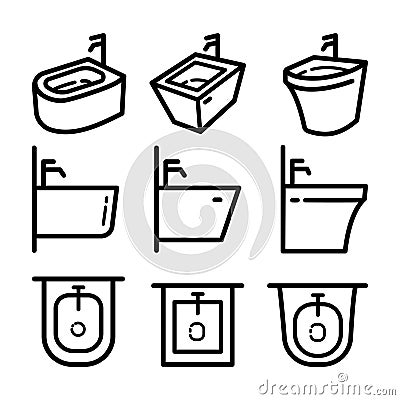 Bidet icon set in outline style icon style isolated Vector Illustration