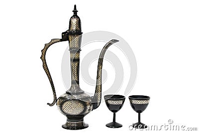 Bidriware Wine Decanter and Cups Stock Photo