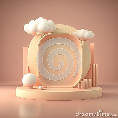 Biege 3d round podium with cloud. Empty space for text. Generative ai Stock Photo
