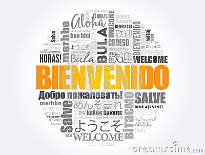 Bienvenido (Welcome in Spanish) word cloud concept Stock Photo